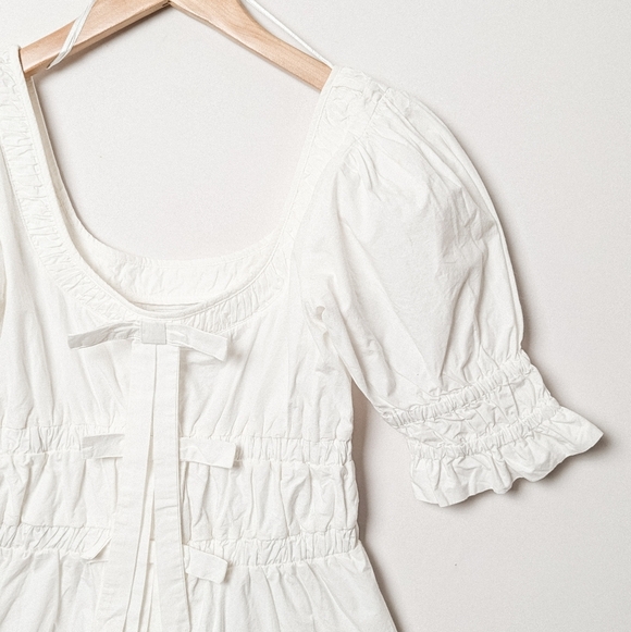 DAMSON MADDER NWT Bianca Ruffle Bow Blouse White Puff Sleeve 4 S - Picture 7 of 9